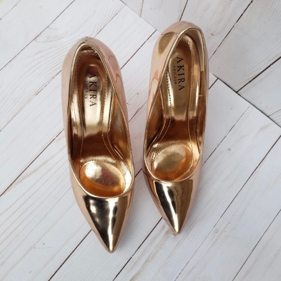 NEW! AKIRA Gold Pointy Toe Heels - Picture 3 of 6